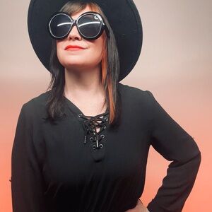 MOSSIMO / Black Dress Lace Up Vneck Detail / Medium